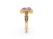 Fancy Pink Pear Cut Diamond Twisted Band Solitaire Ring Set in Yellow gold with Scroll Prongs