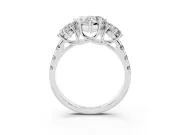 Heart Cut Diamond Three-Stone Ring Set in Silver with Pavé Band