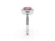 Fancy Pink Radiant Cut Diamond Halo Engagement Ring Set in White gold with Milgrain Pavé Band