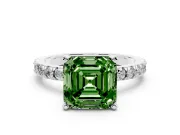 Asscher Cut Pavé Engagement Ring Setting for a Fancy Green Lab-Grown Diamond | Platinum