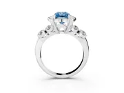 Fancy Blue Radiant Cut Diamond Floral Halo Ring Set in Platinum with Shared Prong Band