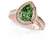 Fancy Green Pear Cut Diamond Halo Pavé Split Shank Ring Set in Rose gold with Prong Setting