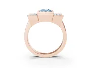 Fancy Blue Oval Cut Diamond Three-Stone Channel Set Ring Set in Rose gold with Smooth Polished Band