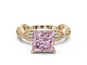 Princess Cut Vintage Engagement Ring Setting for a Fancy Pink Lab-Grown Diamond | Graduated Stations | Yellow Gold