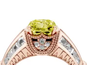 Fancy Yellow Radiant Cut Diamond Vintage-Inspired Milgrain Ring Set in Rose gold with Accent Split Shank