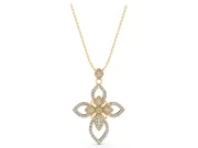 Round Lab-Grown Diamond Pavé Floral Cross Pendant Necklace | Petal Arms | Yellow Gold