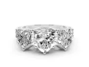 Heart-Shaped Three Stone Engagement Ring Setting | Beaded Shoulders | White Gold