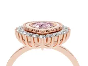 Fancy Pink Pear Cut Diamond Halo Ring Set in Rose gold with Milgrain Edge and Round Prong Setting