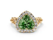 Heart-Shaped Halo Engagement Ring Setting for a Fancy Green Lab-Grown Diamond | Filigree Shoulders | Yellow Gold