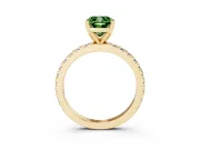 Fancy Green Cushion Cut Diamond Pavé Band Solitaire Set in Yellow gold with Prong Setting