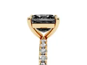 Fancy Black Asscher Cut Diamond Brilliant Solitaire Ring Set in Yellow gold with Pavé Band and Prong Setting