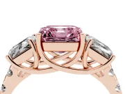 Asscher Cut Three Stone Engagement Ring Setting for a Fancy Pink Lab-Grown Diamond | Accented Shoulders | Rose Gold