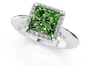 Princess Cut Halo Engagement Ring Setting for a Fancy Green Lab-Grown Diamond | Plain Tapered Band | Platinum