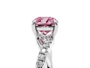 Fancy Pink Cushion Cut Diamond Twist Band Solitaire Set in Platinum with Pavé Accents and Prong Setting