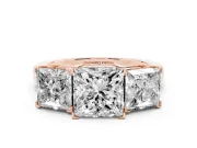 Princess Cut Three Stone Engagement Ring Setting | Large Side Stones | Rose Gold