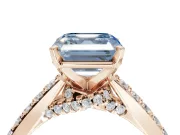 Asscher Cut Pavé Solitaire Engagement Ring Setting for a Fancy Blue Lab-Grown Diamond | Crossover Gallery | Rose Gold