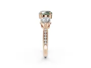 Round Three Stone Engagement Ring Setting for a Fancy Green Lab-Grown Diamond | Tapered Pave Band | Rose Gold