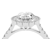 Oval Cut Diamond Milgrain Floral Halo Engagement Ring Set in White gold with Pavé Band