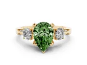 Pear-Shaped Hidden Halo Three Stone Engagement Ring Setting for a Fancy Green Lab-Grown Diamond | Yellow Gold