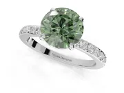 Round Hidden Halo Engagement Ring Setting for a Fancy Green Lab-Grown Diamond | Pavé Band | Sterling Silver