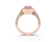 Oval Vintage Milgrain Halo Engagement Ring Setting for a Fancy Pink Lab-Grown Diamond | Side Stones and Pave | Rose Gold