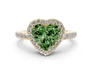 Fancy Green Heart Cut Diamond Halo Ring Set in Yellow gold with Pavé-Setting Band and Open Prong Center