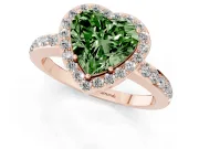 Fancy Green Heart Cut Diamond Halo Ring Set in Rose gold with Pavé-Setting Band and Open Prong Center