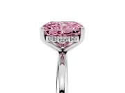 Fancy Pink Radiant Cut Diamond Solitaire Engagement Ring Set in White gold with Prong Setting and Polished Band
