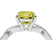 Fancy Yellow Princess Cut Diamond Twist Band Solitaire Set in White gold with Pavé Accents and Prong Setting
