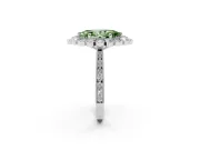 Fancy Green Marquise Cut Diamond Halo Milgrain Pavé Ring Set in White gold with Prong Setting