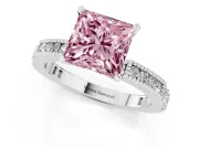 Fancy Pink Princess Cut Diamond Solitaire Ring Set in Silver with Slim Pavé Band and Prong Setting