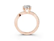 Round Cut Diamond Twist Band Solitaire Set in Rose gold with Pavé Accents and Prong Setting