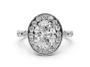 Oval Vintage Halo Engagement Ring Setting | Bezel Station Shoulders | White Gold
