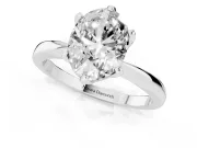 Oval Cut Diamond Solitaire Engagement Ring Set in Silver with Slim Tapered Solitaire Band