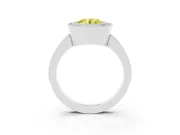 Fancy Yellow Round Cut Diamond Halo Engagement Ring Set in White gold with Pavé Band and Round Halo Stones