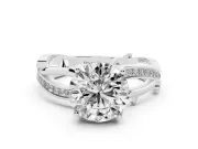 Round Cut Diamond Pavé Twist Band Solitaire Ring Set in Platinum with Prong Setting