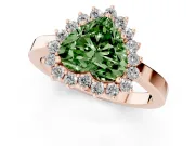 Fancy Green Heart Cut Diamond Halo Ring Set in Rose gold with Round Halo and Smooth Solitaire Band