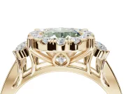 Oval Halo Engagement Ring Setting for a Fancy Green Lab-Grown Diamond | Side Clusters | Yellow Gold