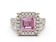 Asscher Cut Halo Engagement Ring Setting for a Fancy Pink Lab-Grown Diamond | Graduated Channel Band | Yellow Gold