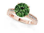Fancy Green Round Cut Diamond Solitaire Ring Set in Rose gold with Slim Pavé Band and Prong Setting
