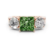 Princess Cut Three Stone Engagement Ring Setting for a Fancy Green Lab-Grown Diamond | Wide Plain Band | Rose Gold