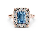 Emerald Cut Claw Corner Halo Engagement Ring Setting for a Fancy Blue Lab-Grown Diamond | Slim Plain Band | Rose Gold