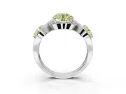 Round Three Stone Halo Engagement Ring Setting for a Fancy Yellow Lab-Grown Diamond | Pavé Wave Band | Platinum