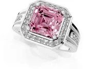 Asscher Cut Halo Engagement Ring Setting for a Fancy Pink Lab-Grown Diamond | Channel-Set Split Shank | Sterling Silver