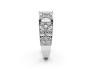 Emerald Cut Vintage Milgrain Pave Engagement Ring Setting | Crescent Side Rows | White Gold