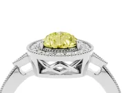 Fancy Yellow Pear Cut Diamond Halo Engagement Ring Set in White gold with Milgrain Pavé Band