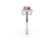 Princess Cut Halo Engagement Ring Setting for a Fancy Pink Lab-Grown Diamond | Shared Prong Pavé Band | White Gold
