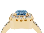 Emerald Cut Milgrain Halo Engagement Ring Setting for a Fancy Blue Lab-Grown Diamond | Pavé Shoulders | Yellow Gold