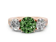 Round Vintage Three Stone Engagement Ring Setting for a Fancy Green Lab-Grown Diamond | Rose Gold