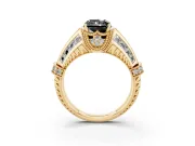 Fancy Black Radiant Cut Diamond Vintage-Inspired Milgrain Ring Set in Yellow gold with Accent Split Shank